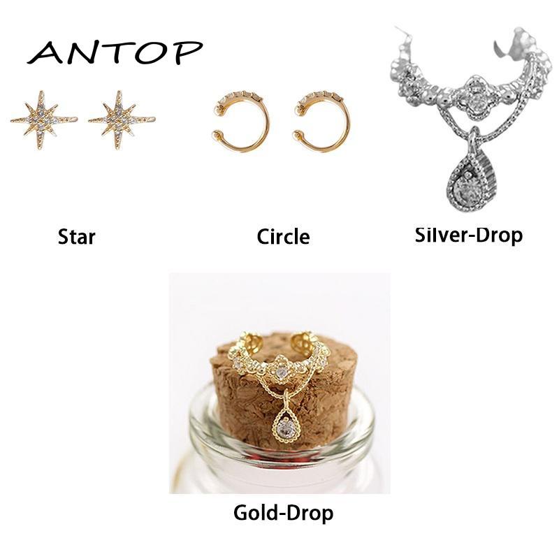 Anting Emas Perak Tidak Ada Perforasi  Kristal Klip Tulang Rawan Rumbai Star Earrings Jewelry for Women Lady Gift ANTOP