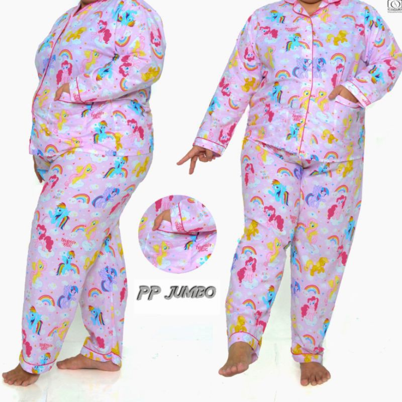 PIYAMA LENGAN PANJANG BIG SIZE KATUN JEPANG KARAKTER SET CELANA BAJU TIDUR JUMBO WANITA DEWASA LD120