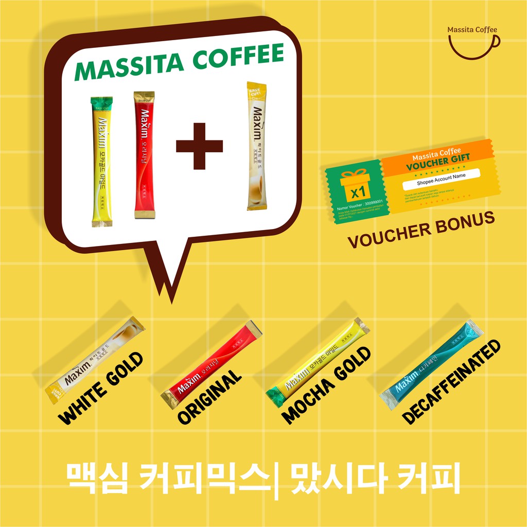 

KOPI MAXIM COFFEE KOREA [ SATUAN ] Mocha Gold White Gold Decaffeinated Original Arabika / Dongsuh