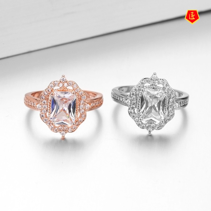 [Ready Stock]Rose Gold Square Diamond Ring Fashion Exquisite