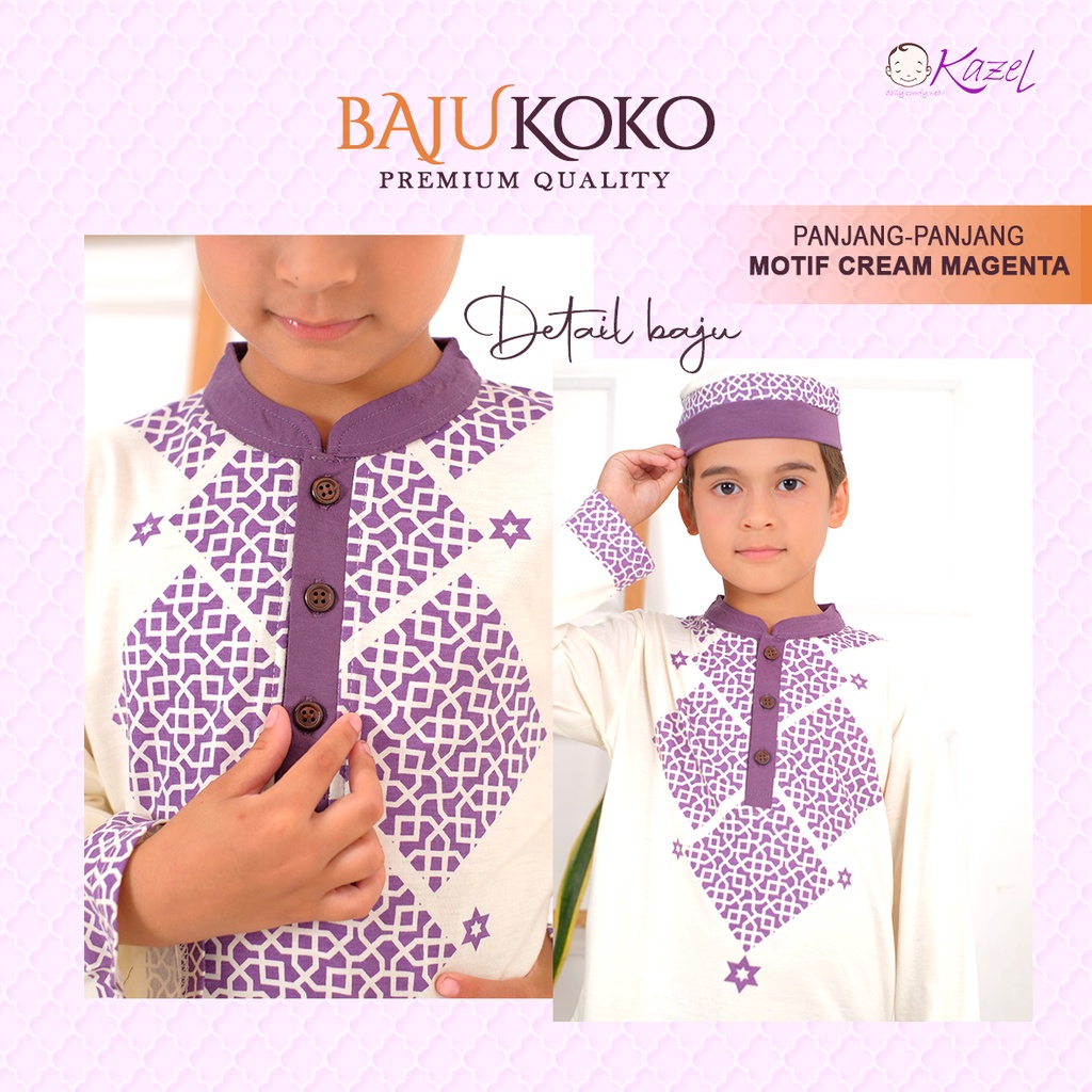 Kazel Baju Koko + Peci Anak (1Set) Baju Lebaran Anak Laki Laki Setelan Koko Pendek Panjang 1 Set Adem 1 - 9 Tahun / Setelan Lebaran Anak / Pakaian Muslim CBKS