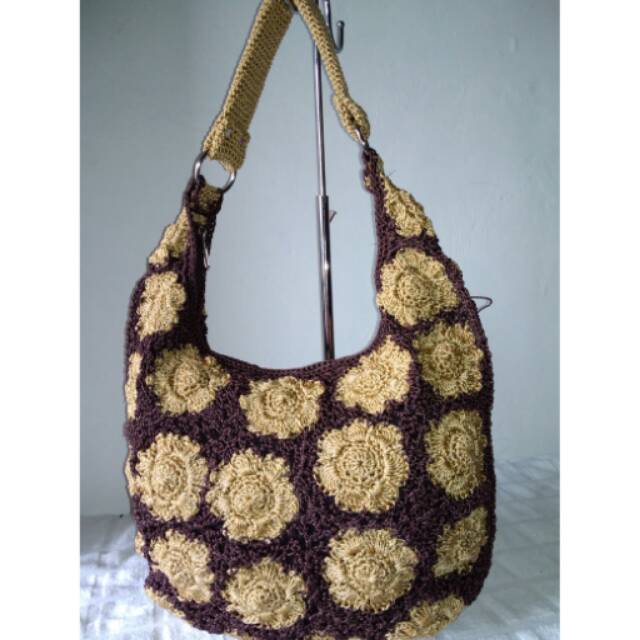 Tas rajut selempang motif rose warna kombinasi