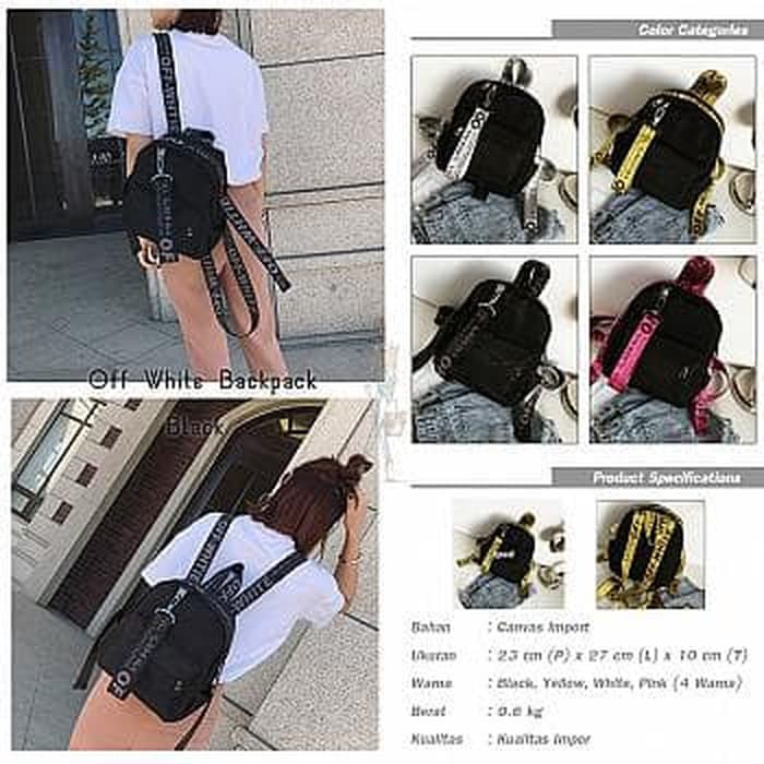 [Ransel Off White Minimalist Black FS] tas wanita canvas hitam
