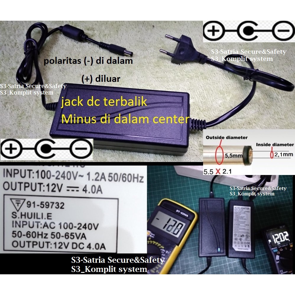 Power supply Adaptor 12v 4a adapter dc terbalik Minus di dalam center 3a 2a 1.5A 1250mA 1500mA 1,5A