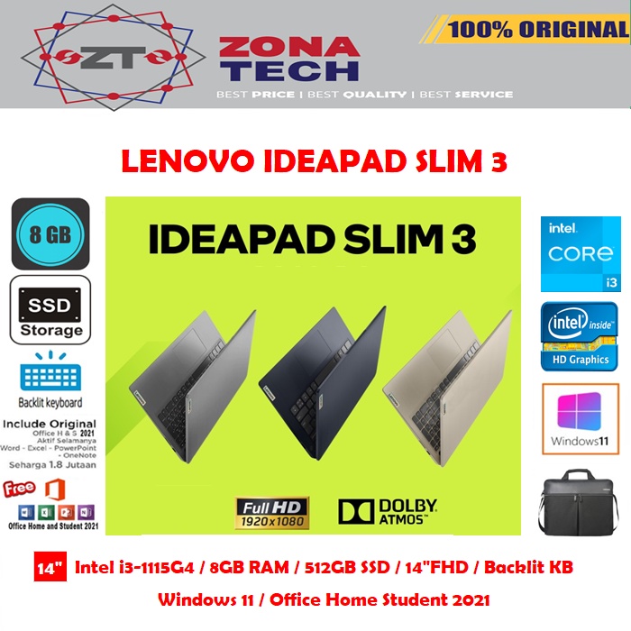 Lenovo Ideapad Slim 3i - i3-1115G4 - 8GB - 512GB SSD - BACKLIT KB - 14&quot;FHD - Win11 - OHS