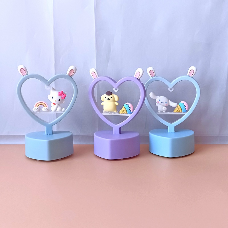 Lampu Meja LED Bentuk Hati Motif Anime Sanrio Kuromi Cinnamorolly Untuk Hadiah Ulang Tahun
