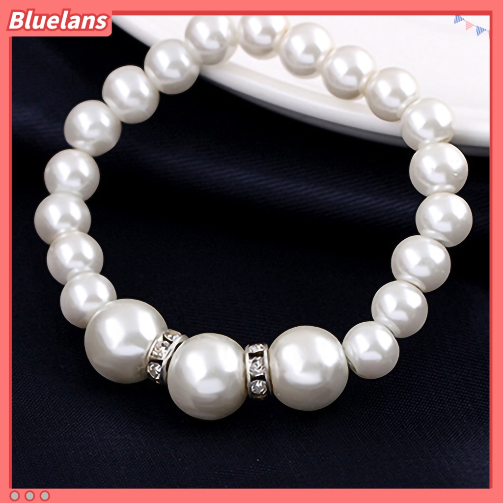 Bluelans Women Faux Pearls Alloy Necklace Bracelet Earrings Wedding Bridal Jewelry Set