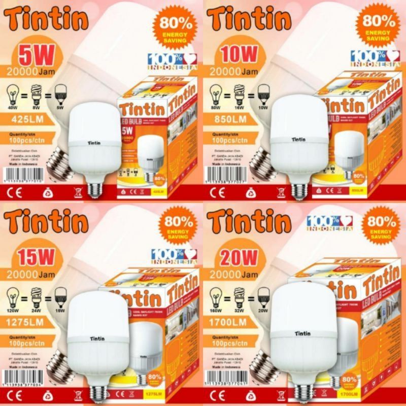 Lampu Led Tintin 5W/10W/15W/20Watt/30Watt / Lampu Led Murah