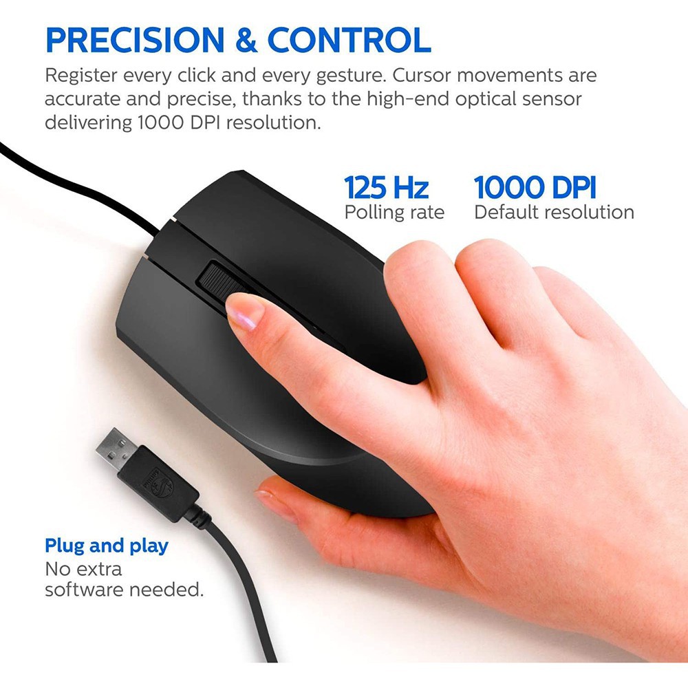 Grab Medan Mouse Kantor M104 Wired Optical 1000 DPI Philips SPK7104 - Black