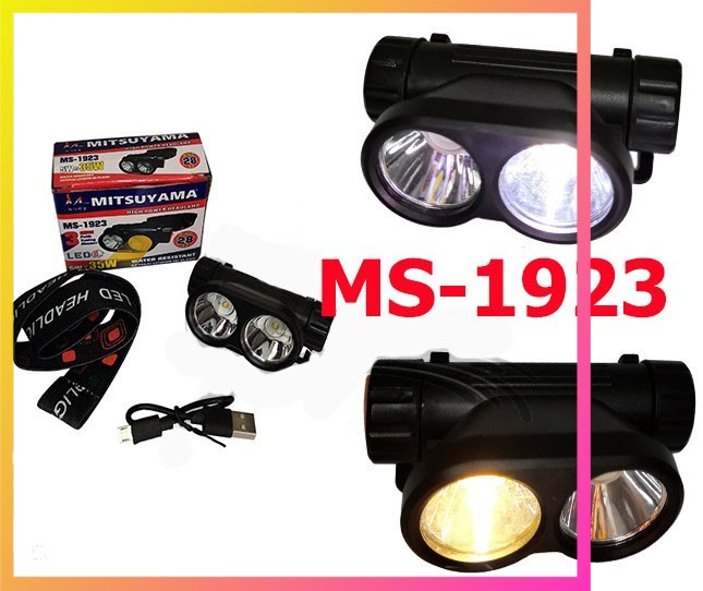 Senter Kepala Headlamp Led Mode Putih Kuning Dimmer Mitsuyama MS-1923