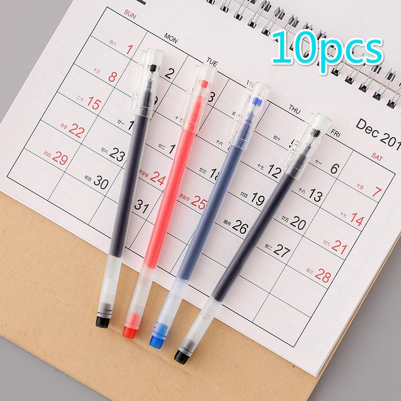 10pcs/set Pengisi Pena Gel Tinta Merah Biru Hitam 0.5mm Alat Tulis Kantor Sekolah