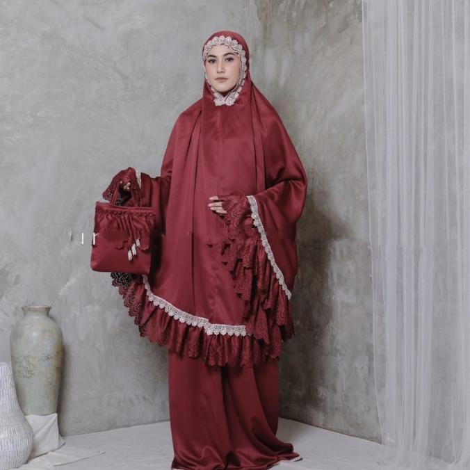 Mukena Traveling Laser Cut Motif Dewasa Lesty Renda Mewah Satin Velvet Adelonel