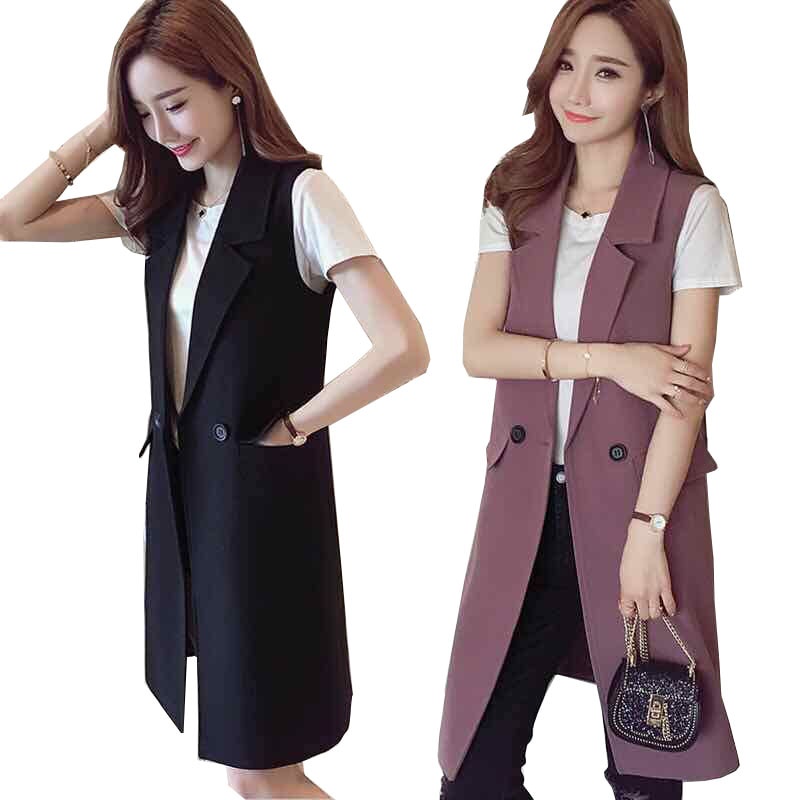 Jaket wanita Tanpa Lengan Wanita Rompi Panjang Baru Perempuan Kancing Setelan Rompi Tanpa Lengan Bla