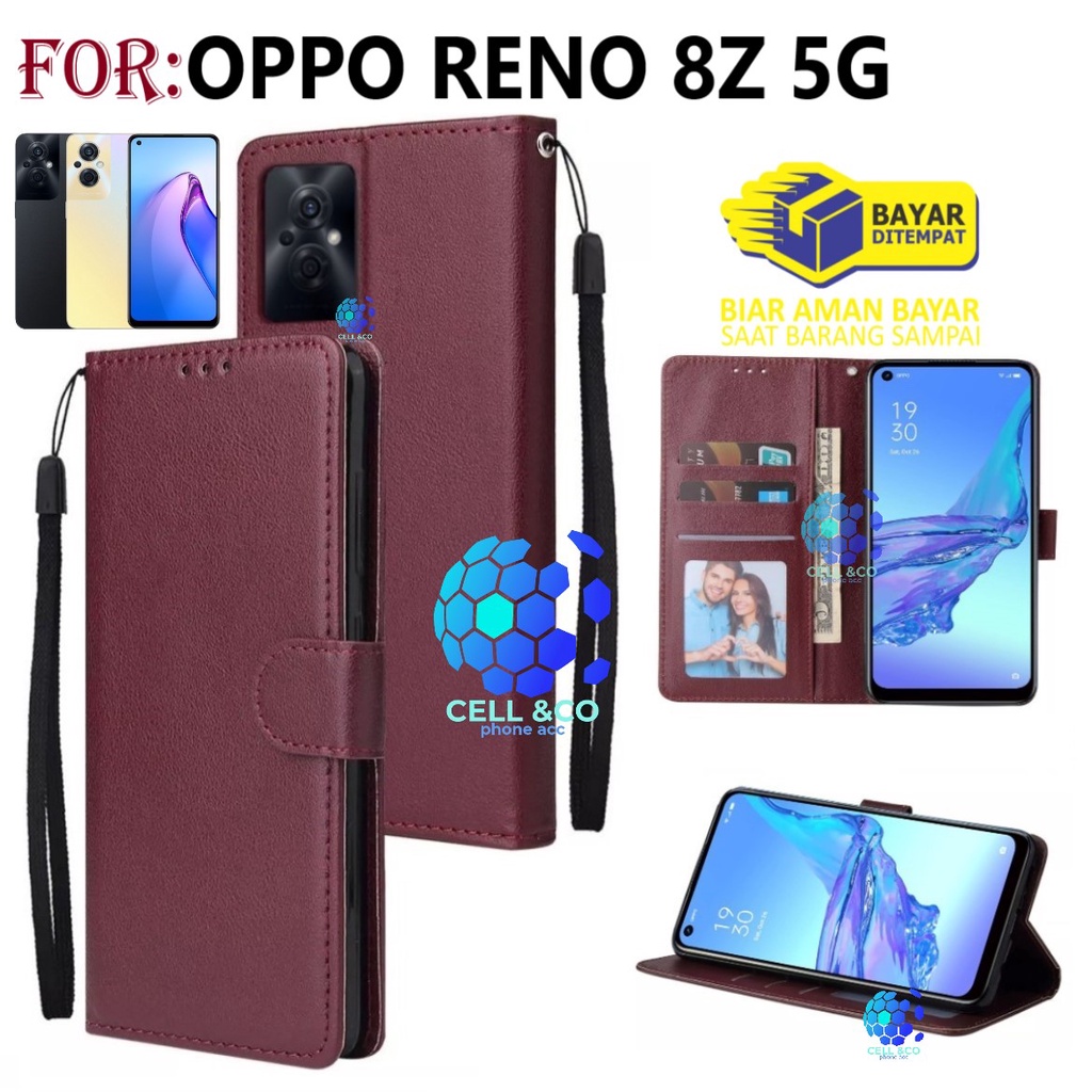 NEW OPPO RENO 8Z 5G 2022 TERBARU CASE FLIP WALLET LEATHER KULIT PREMIUM SARUNG BUKA TUTUP FLIP CASE OPPO RENO 8Z 5G