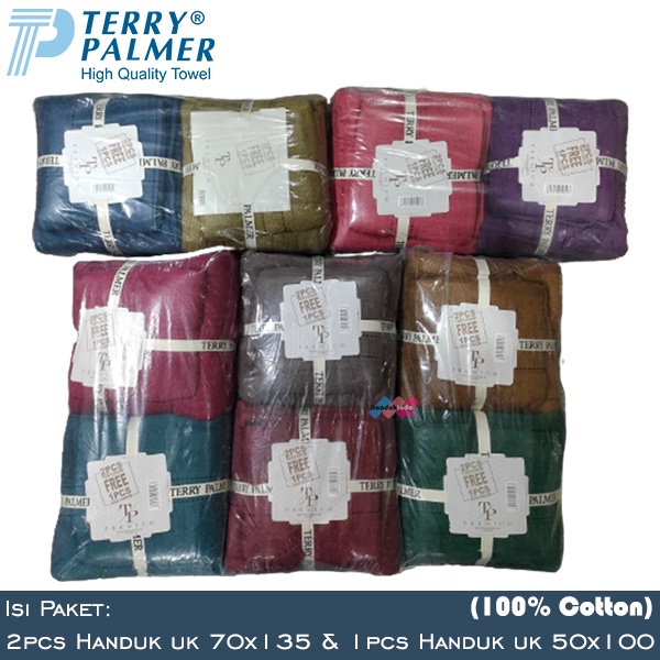 Handuk Mandi Terry Palmer Premium Polos Paket Isi 3 (2pcs uk 70x135 cm dan 1pcs uk 50x100 cm) / Handuk Mandi Besar &amp; Travel 1 Set