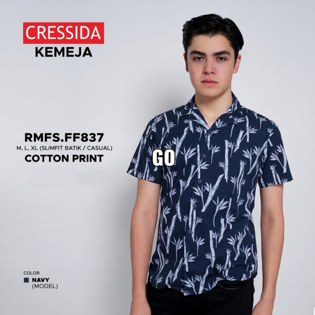 gos  CRESSIDA KEMEJA PRIA SLIMFIT Kemeja Casual Kemeja Lengan Pendek