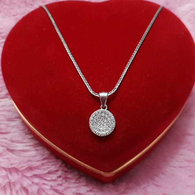 KALUNG LIONTIN KOIN PERAK 925 LAPIS EMAS PUTIH / PERHIASAN SILVER WANITA / KALUNG IMPORT /PERAK ASLI