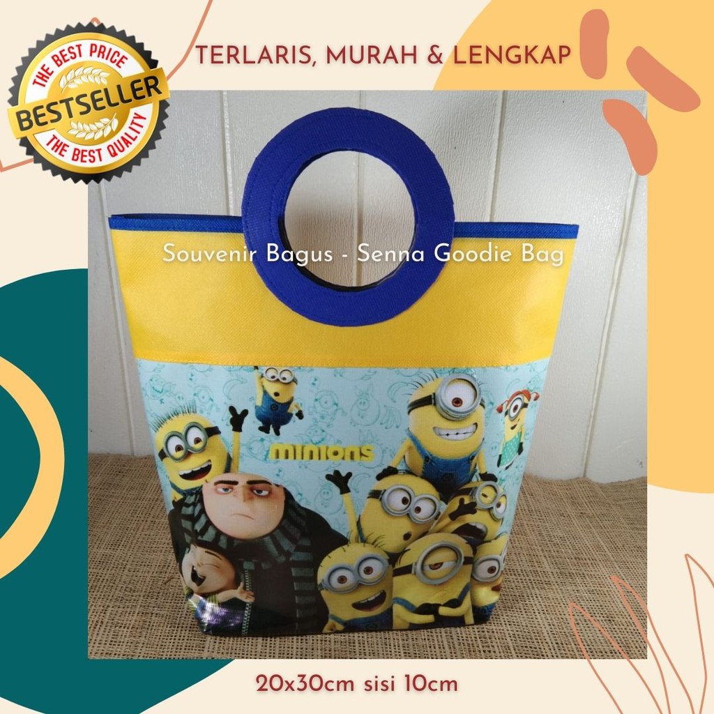 Tas Souvenir Ulang Tahun ( Ultah ) Minions Unik Pegangan Bulat / Goodie Bag Minion