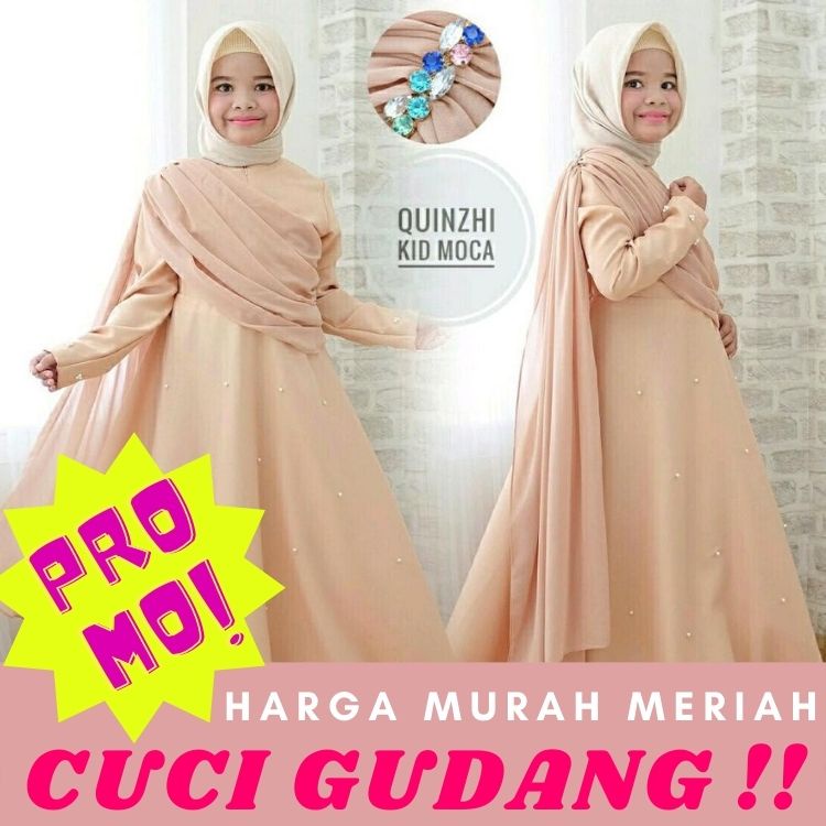 Gamis Anak Perempuan Lebaran 2024 CUCI GUDANG  HARGA PROMO  QUINZI DRESS KIDS 5-7 THN Wolycrape Baju