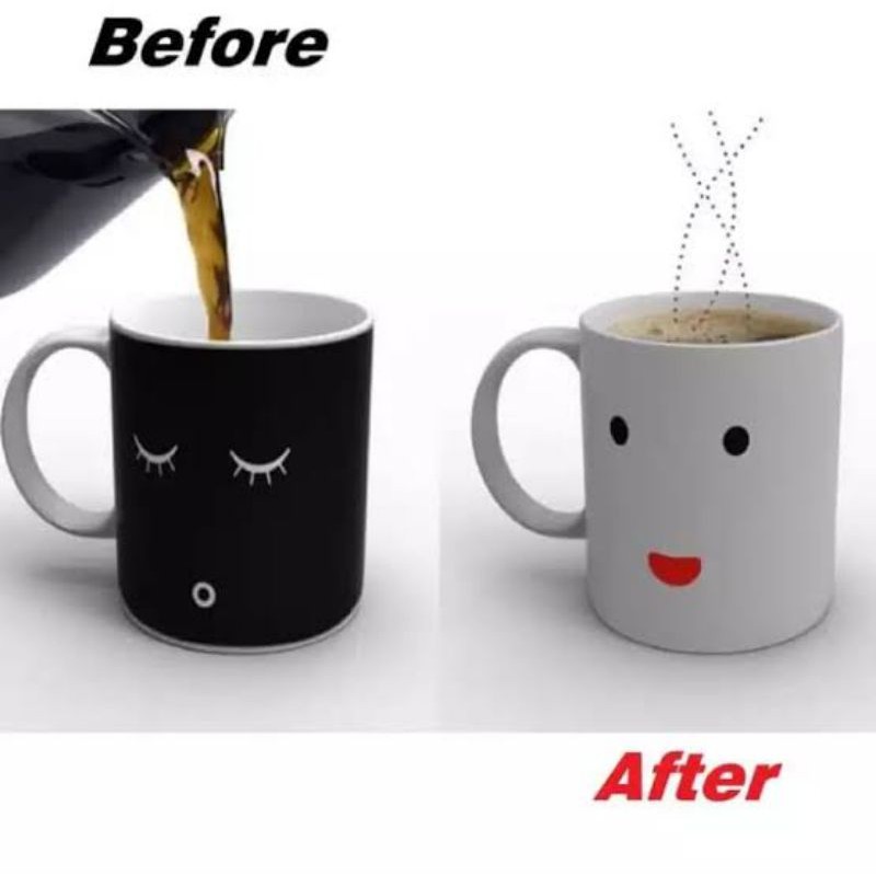 GELAS / MUG / CANGKIR COLOR CHANGING SENSITIF SUHU MOTIF SMILE FACE