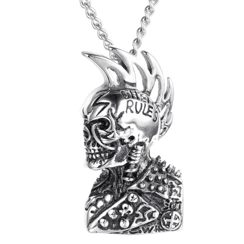 Kalung Rantai Bandul Tengkorak / Tengkorak Ala Punk Warna Silver untuk Wanita