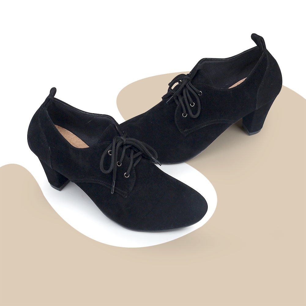 Sepatu High Heels 7cm Wanita Cewek Perempuan Sepatu Hak Model Casual Formal Kerja Kuliah Blackkelly Original