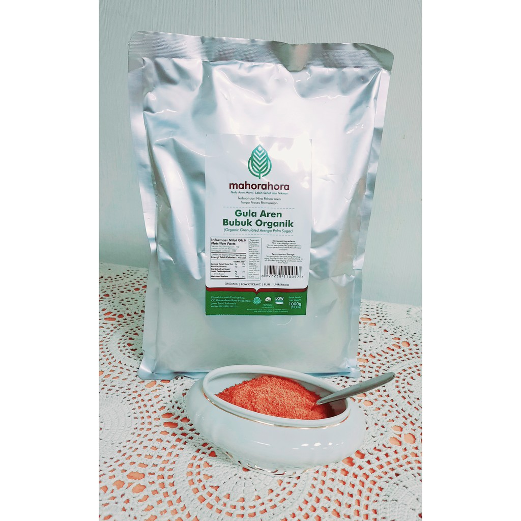 

Gula Aren Organik Bubuk Kemasan 1 kg Alufoil Mahorahora 100% Gula Murni