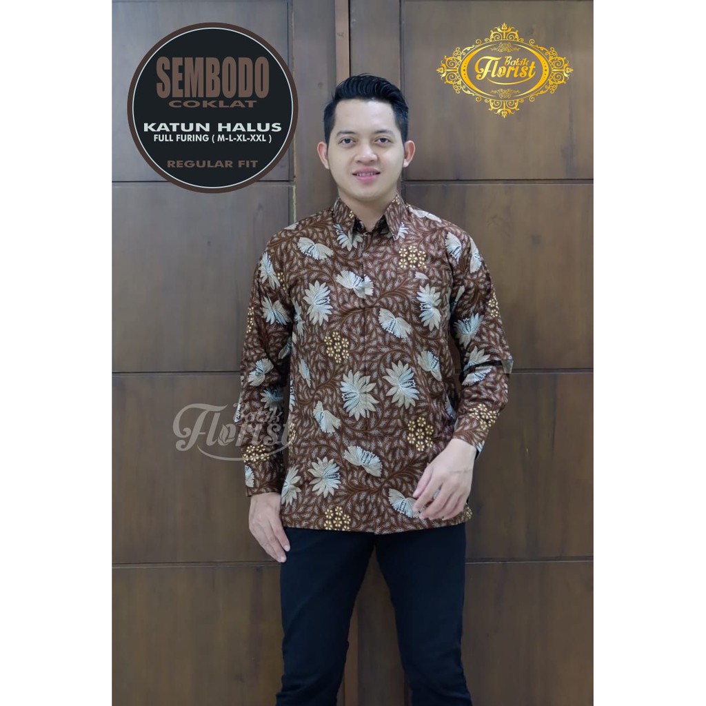 Batik Solo SEMBODO COKLAT Kemeja Pria Katun Halus Sragenan Full Furing