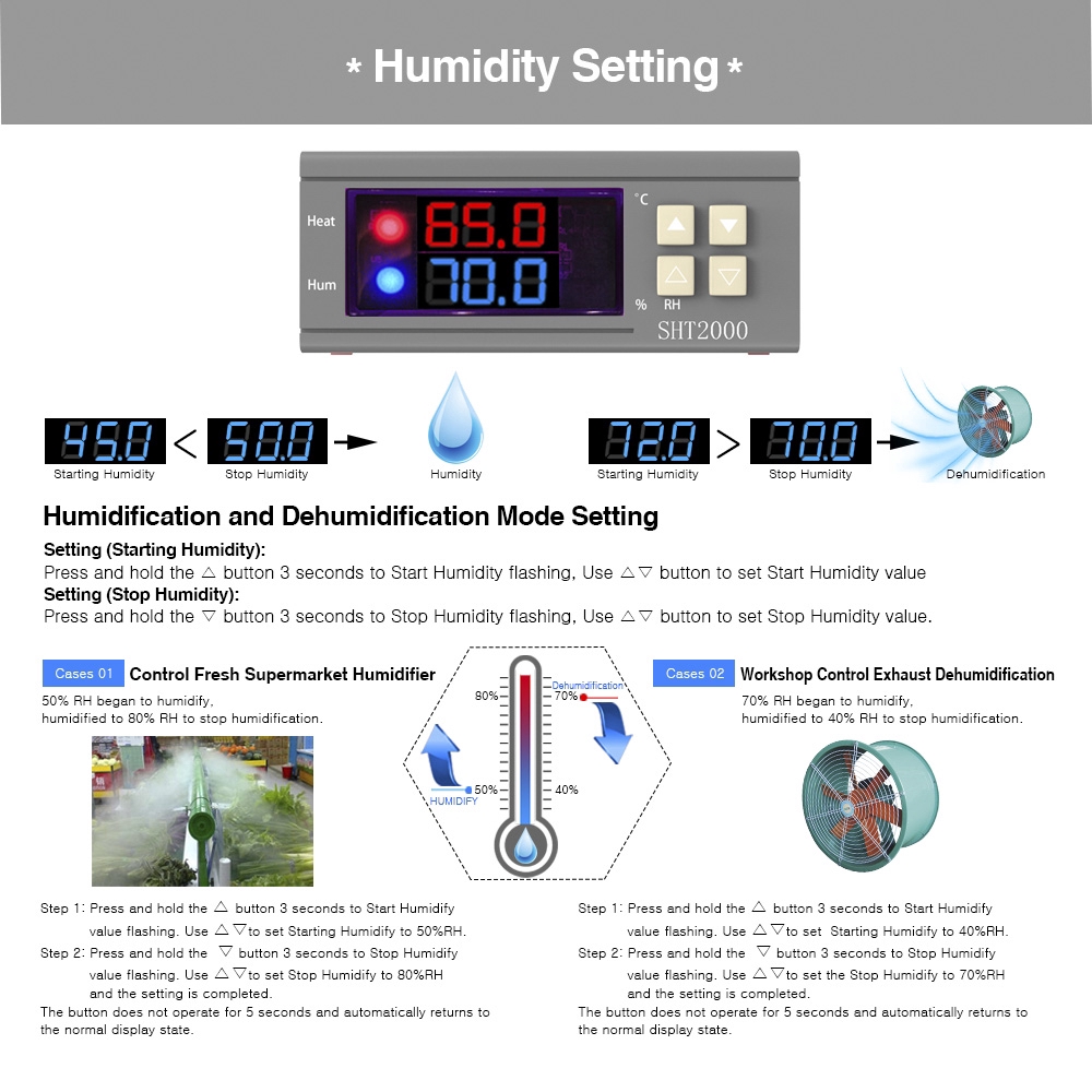 Termostat Digital Model Sht2000 Ac 110-220v Dengan Kontrol Suhu Kelembaban Dan Probe
