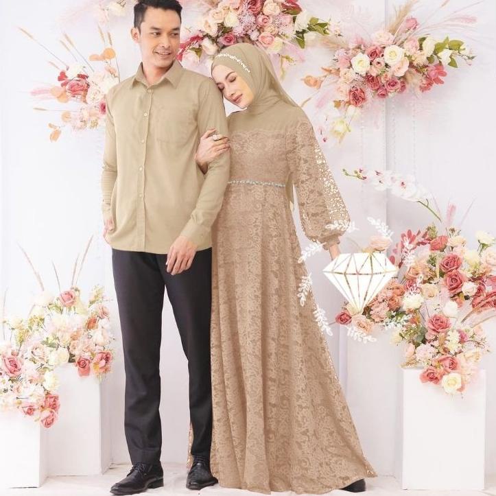 ✽ COUPLE GAMIS KEMEJA CP ZULAIKHA BRUKAT MOSCREPE MUTIARA ✯