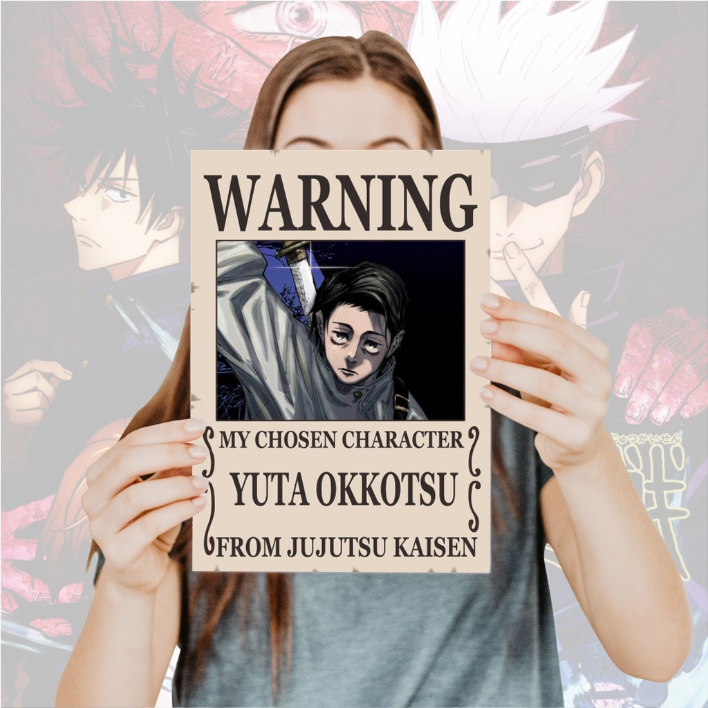 Poster Jujutsu Kaisen Warning Anime Itadori Yuji Fushiguro Megumi Gojo Satoru Sukuna- Size A4+-10 Yuta