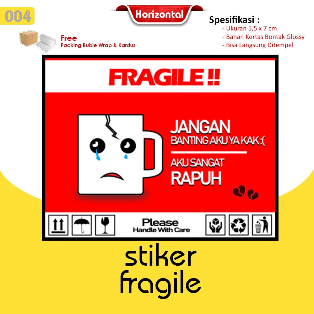 Stiker Fragile / Stiker Pecah Belah / Stiker Pengiriman Olshop / Stiker Unboxing Horizontal-004