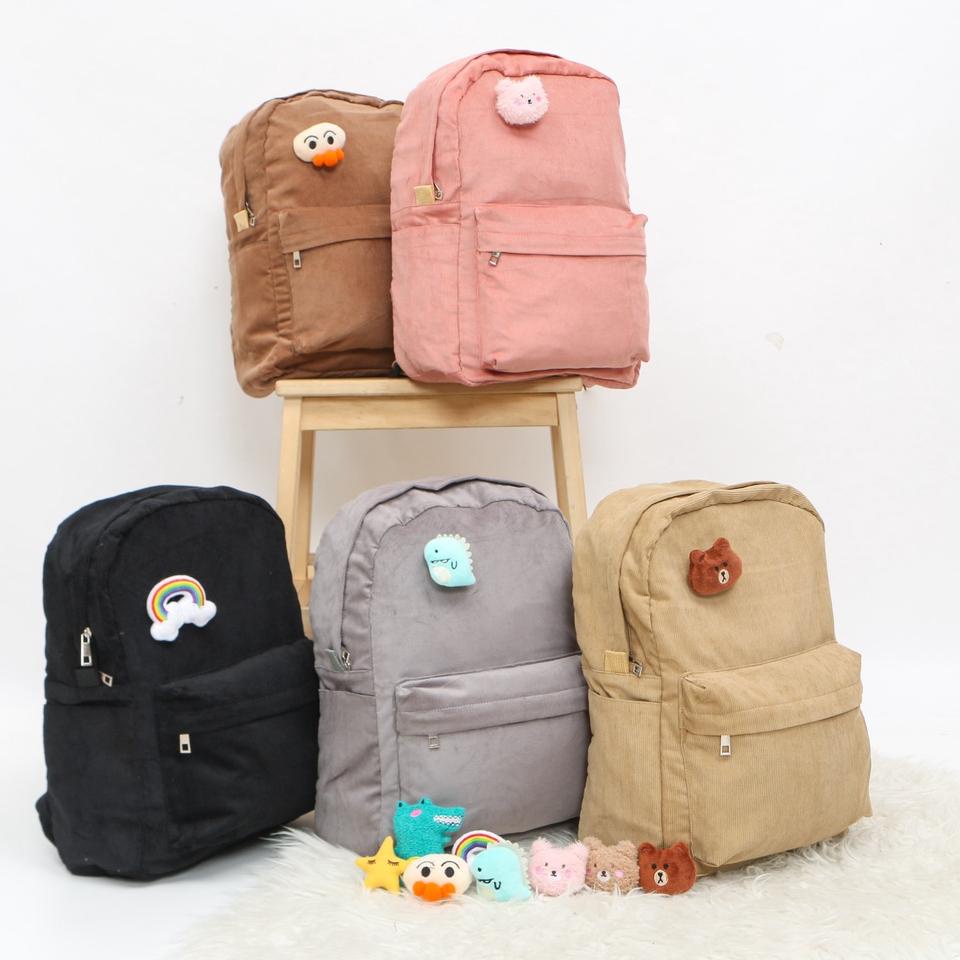 SALEE.. Himeku OOGIE PIN Backpack Corduroy Tas Ransel Tas Sekolah Tas Gendong
