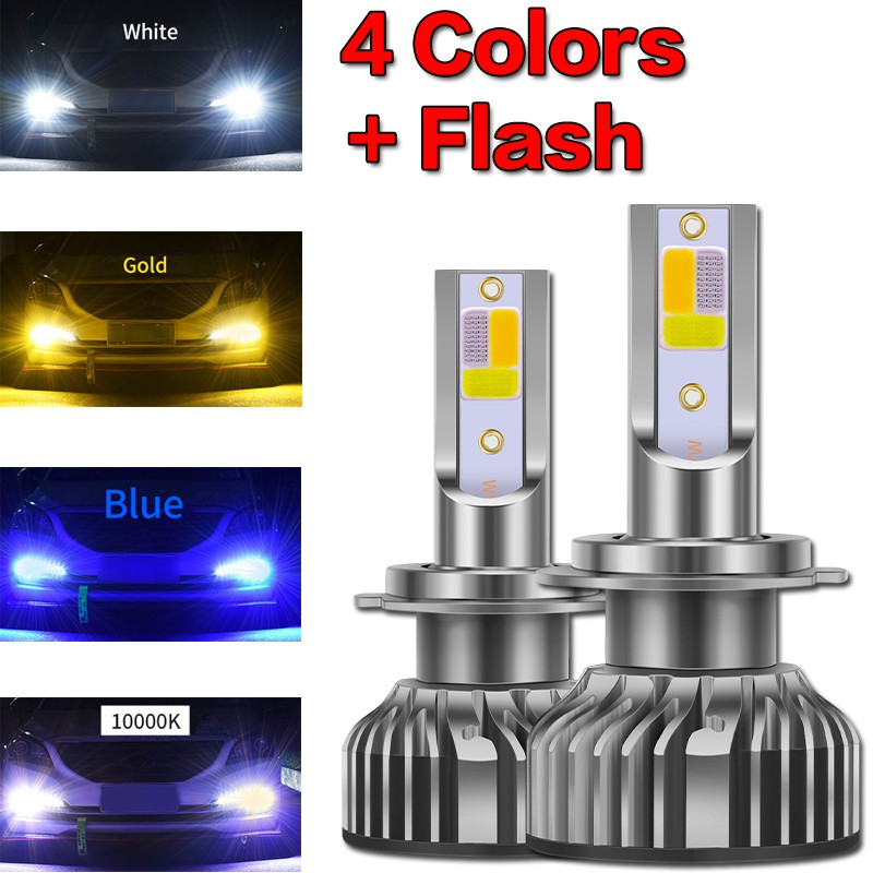 1 Pair Empat warna + Flash LED Lampu Mobil 10000LM Auto LED H4 H1 H7 H8 H9 H11 H16 9005 HB3 9006 HB4