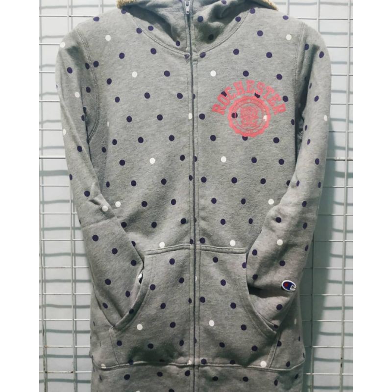 CHAMPION WOMEN ZIP HOODIE SIZE L JAKET WANITA ABU MOTIF ORIGINAL LIKE NEW SECONDS TERMURAH