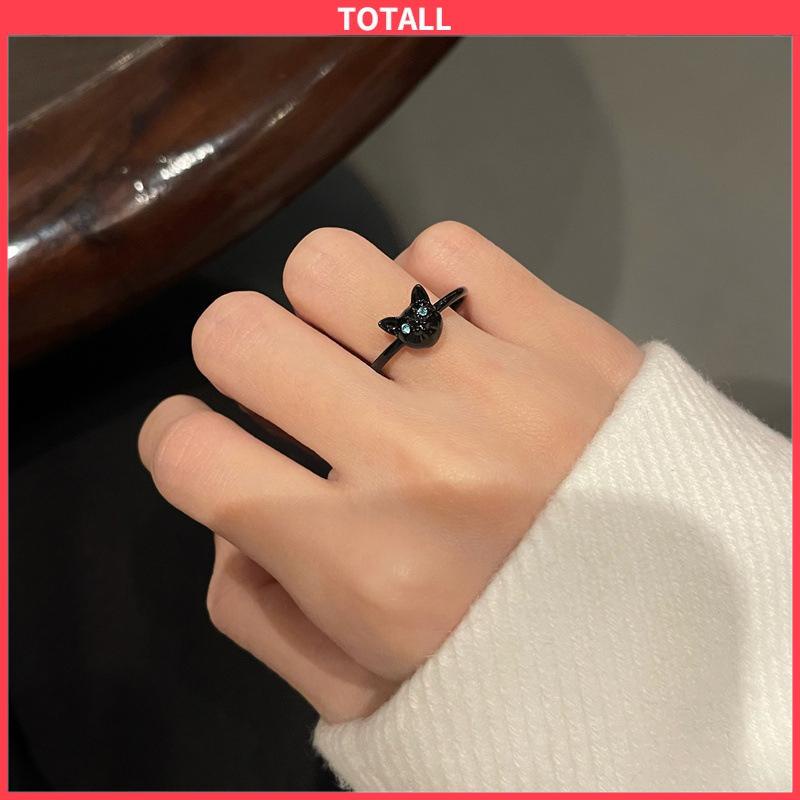 COD Cincin Kucing Hitam Wanita Trendi Desain Niche Cincin Jari Telunjuk Fashion Kepribadian Cincin-Totall