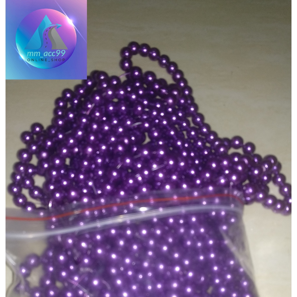 100 Gram Payet Mote Manik Mutiara Sintetis 8mm Bulat Besar Mutsin Berat Kwalitas Super Warna Ungu