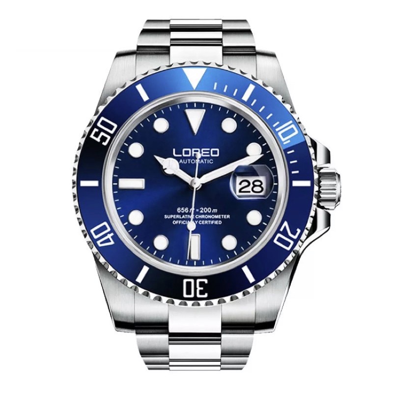 Jam Tangan Pria Original Loreo Submariner Automatic Silver Blue