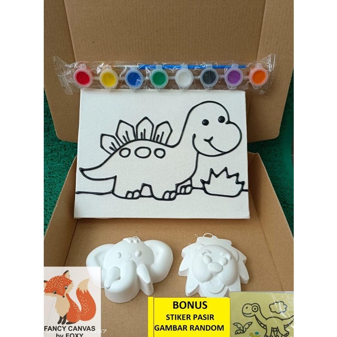 painting kit paket melukis anak kanvas gambar dino gipsum gypsum