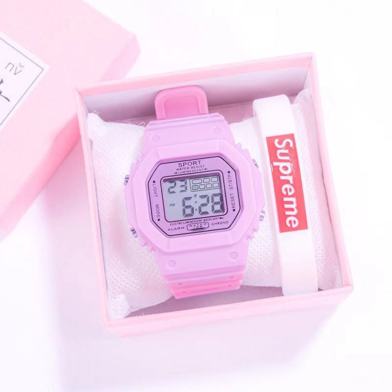 Jam Tangan Wanita Fashion Korea Style Digital Sport / Jam Tangan Strap Rubber Untuk Wanita-38-4 Ungu
