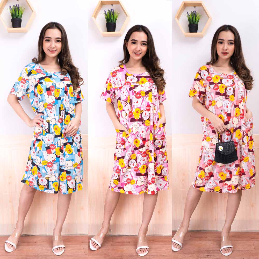 BEE - Daster Wanita / Daster Spandek Premium / Dress Santai Dress Import Daster Lucu Motif Korea Baju Tidur Wanita