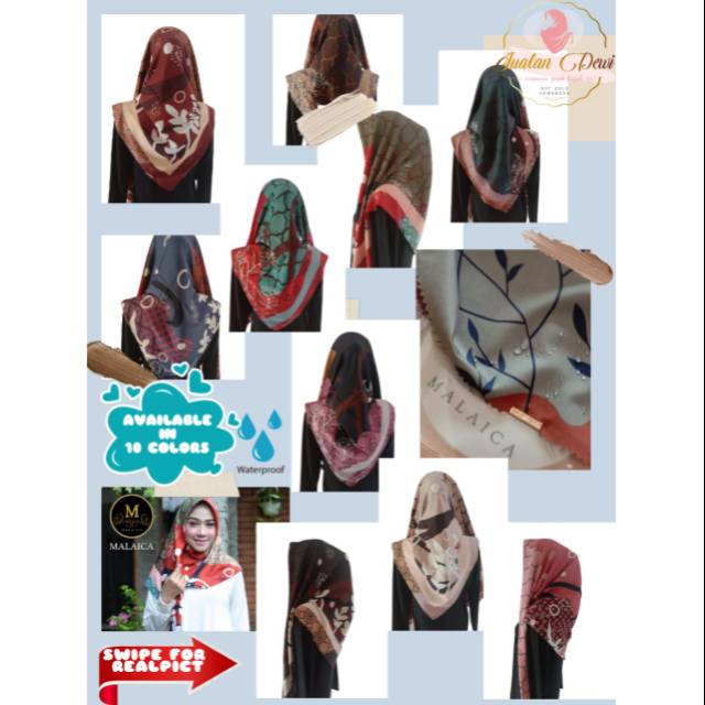 PILIH WARNA Hijab anti air voal miracle print lasercut scraf kerudung segiempat malaica motif 2