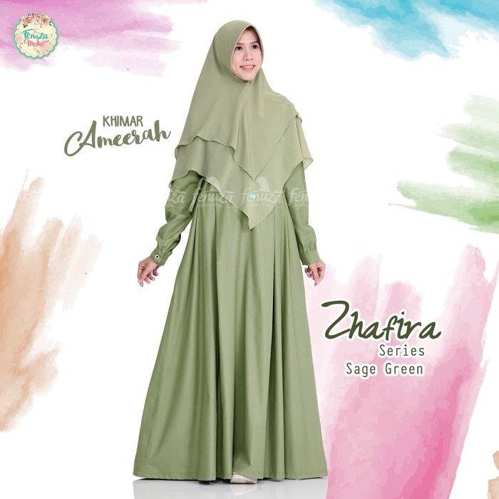 PREMIUM GAMIS DRESS ZHAFIRA SAGE GREEN BY FENUZA - SAGE GREEN, S