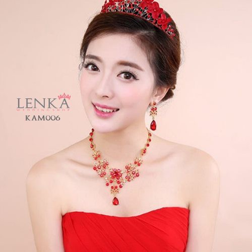 [PALING LARIS] AKSESORIS WEDDING PERNIKAHAN KALUNG ANTING SET MERAH KAM006