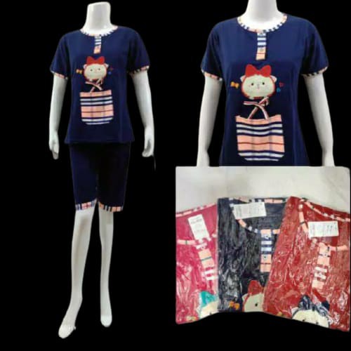 ( 3/4 MEOW JMB ) Baju Tidur Wanita Piyama Wanita Meow 3/4 Ukuran Baju Tidur Jumbo