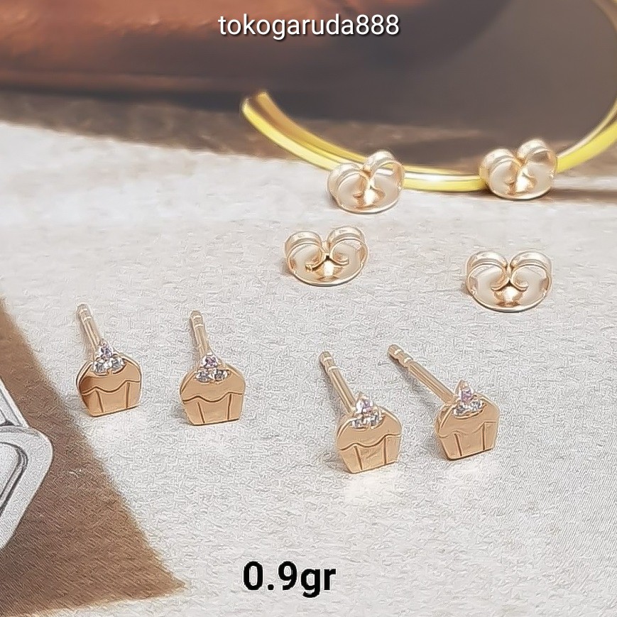 Anting duduk anak dan dewasa emas asli kadar 750 75% 22 17k cake love permata snow giwang kerabu paku cucuk stud