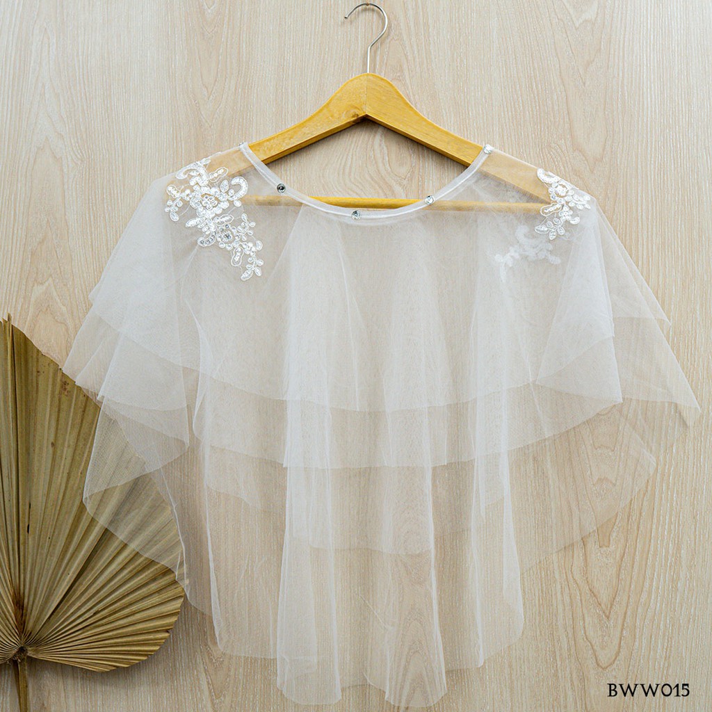 [STOK TERBATAS] AKSESORIS WEDDING PESTA BOLERO RENDA BROKAT PUTIH KOREA BWW015