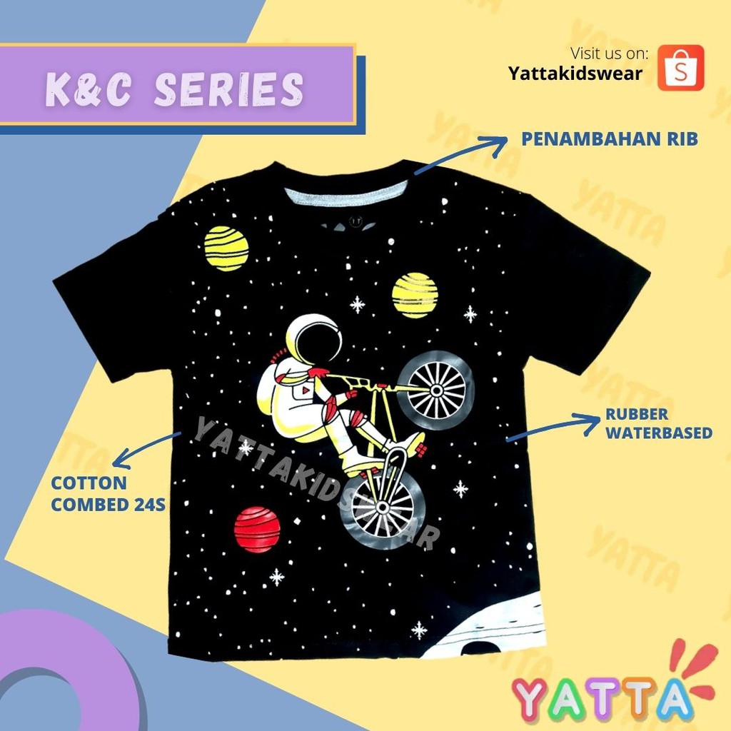 YATTA BAJU ANAK LAKI LAKI / KAOS ANAK LENGAN PENDEK ASTRONOT HITAM 1 - 10 TAHUN COD