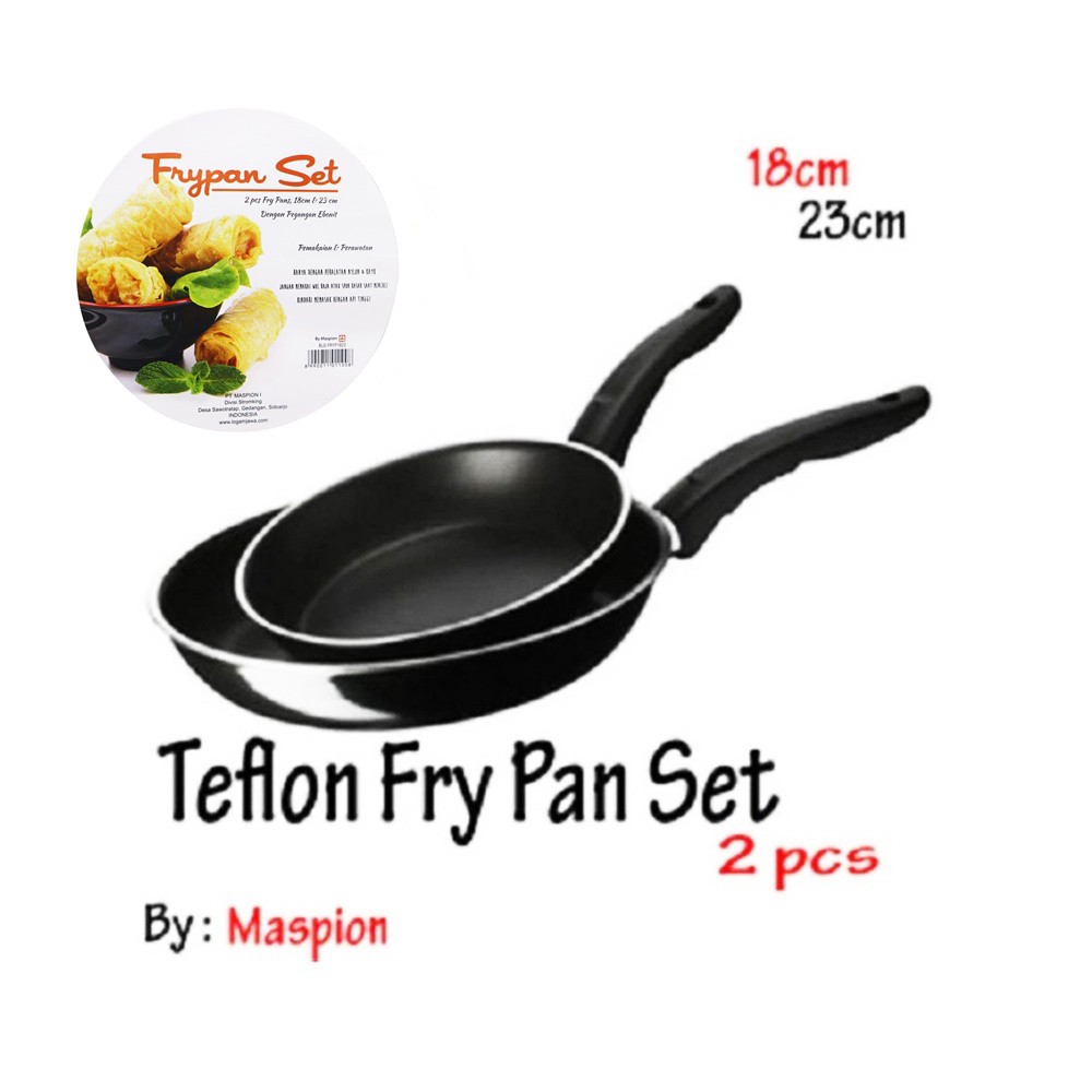 Maspion Wajan Teflon Frypan Set 2 pcs - 18 &amp; 23 cm Hitam - Penggorengan Anti Lengket