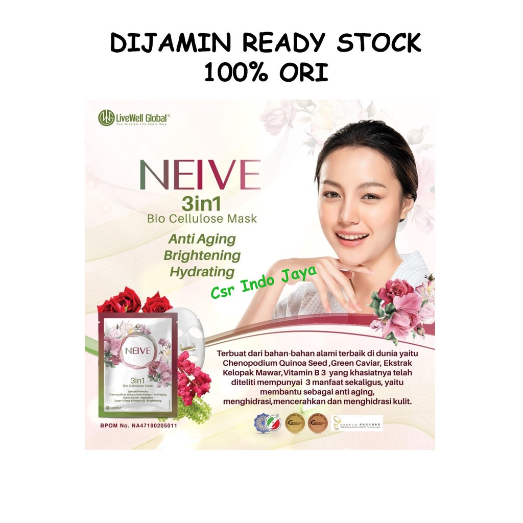 NEIVE 3 IN 1 BIO CELLULOSE MASK / Masker Wajah Premium / Masker Neive